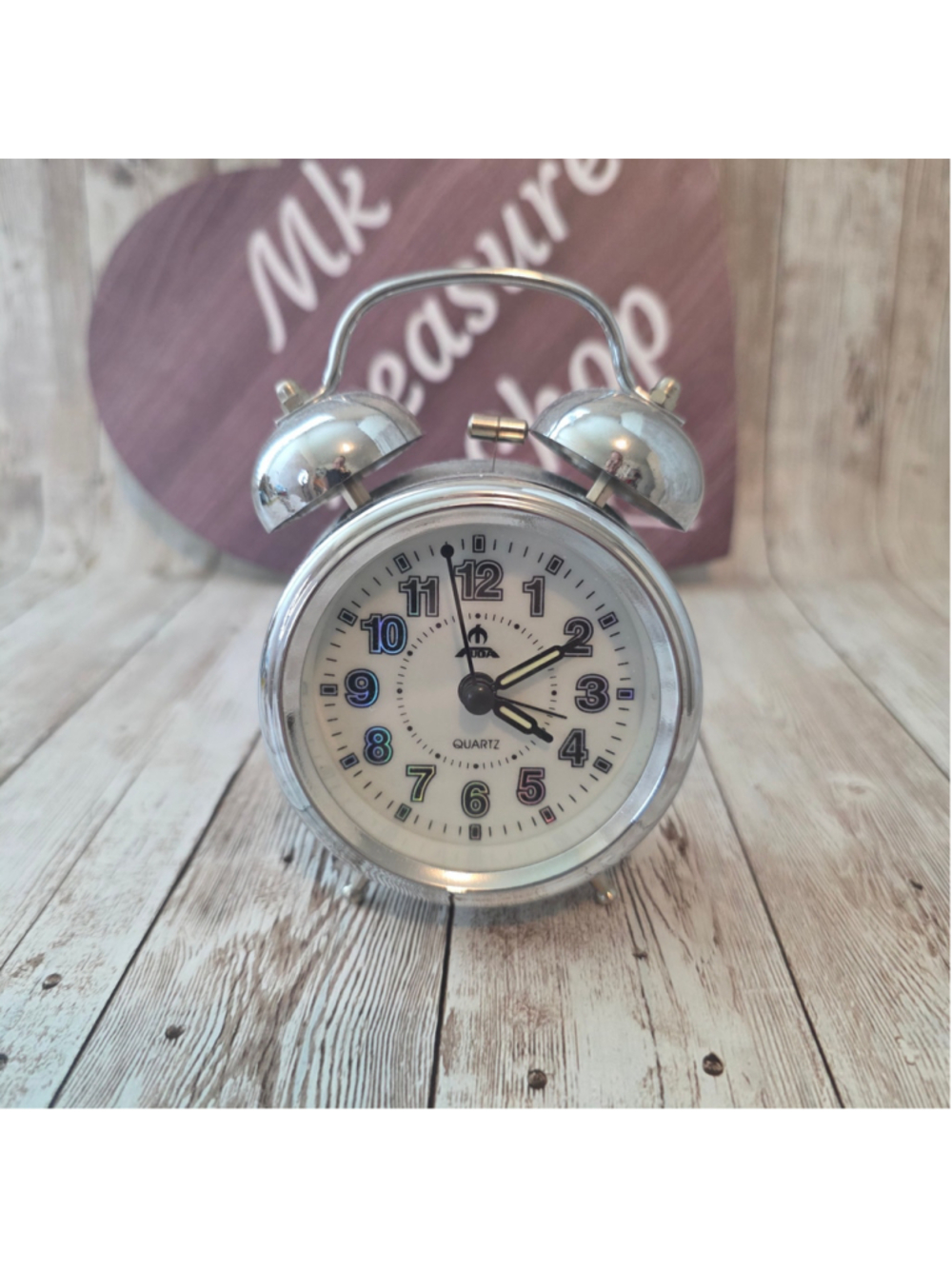 Unbranded Silver and White Analog Alarm Clock